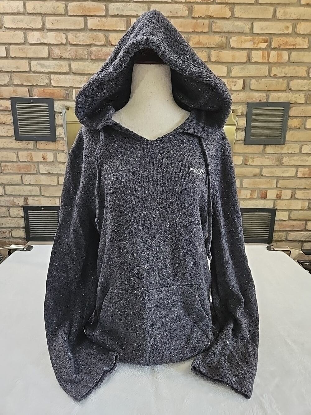 Hollister Texture Knit Vneck Hoodie Sweatshirt Womans Sz Small Bella Swan Y2K
